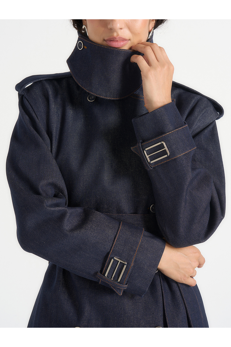 Esther Denim Trench Coat With Double Belt, Alternate, color, Indigo
