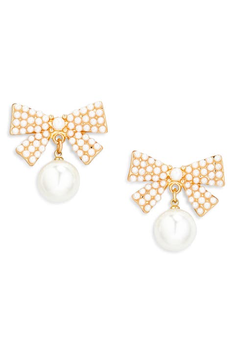 Faux Pearl Bow Stud Earrings