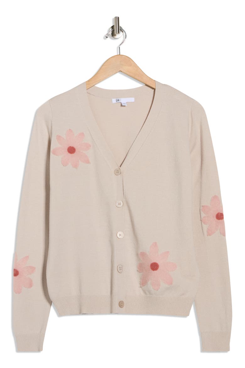 Floral Appliqué V-Neck Cardigan, Alternate, color, IVORY/ BLUSH