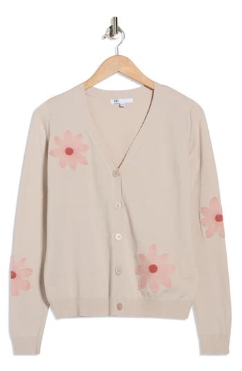 Dr2 By Daniel Rainn Floral Appliqué V-neck Cardigan In Nude