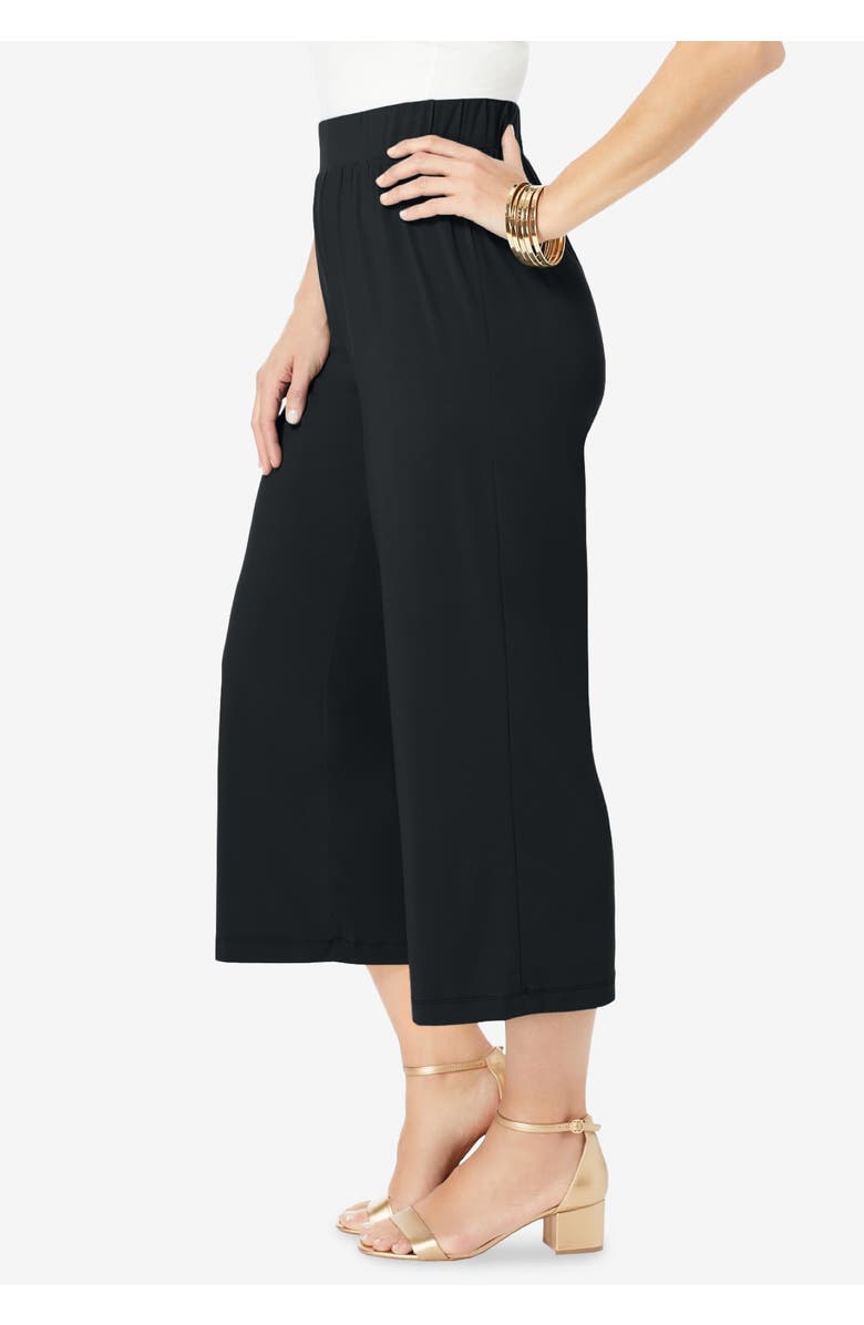 Jessica London Stretch Knit Wide Leg Crop Pant, Alternate, color, Black