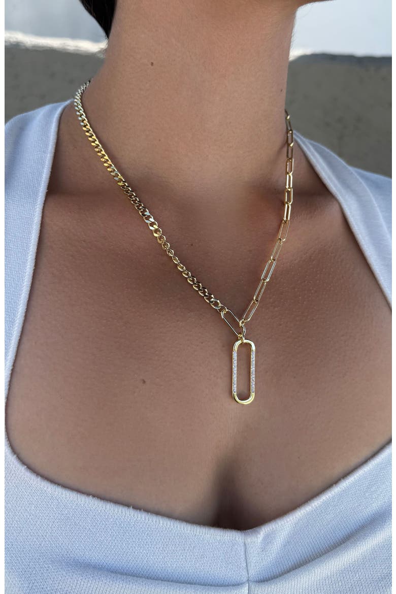 Mixed Chain Cubic Zirconia Necklace, Alternate, color, GOLD