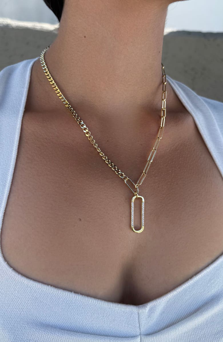 Adornia Mixed Chain Cubic Zirconia Necklace, Alternate, color, Gold