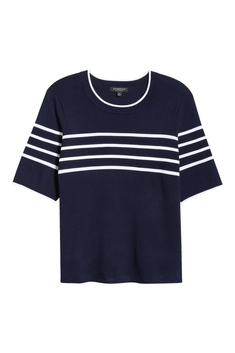 Short Sleeve Crewneck Sweater, Alternate, color, NAVY/ WHITE STRIPE