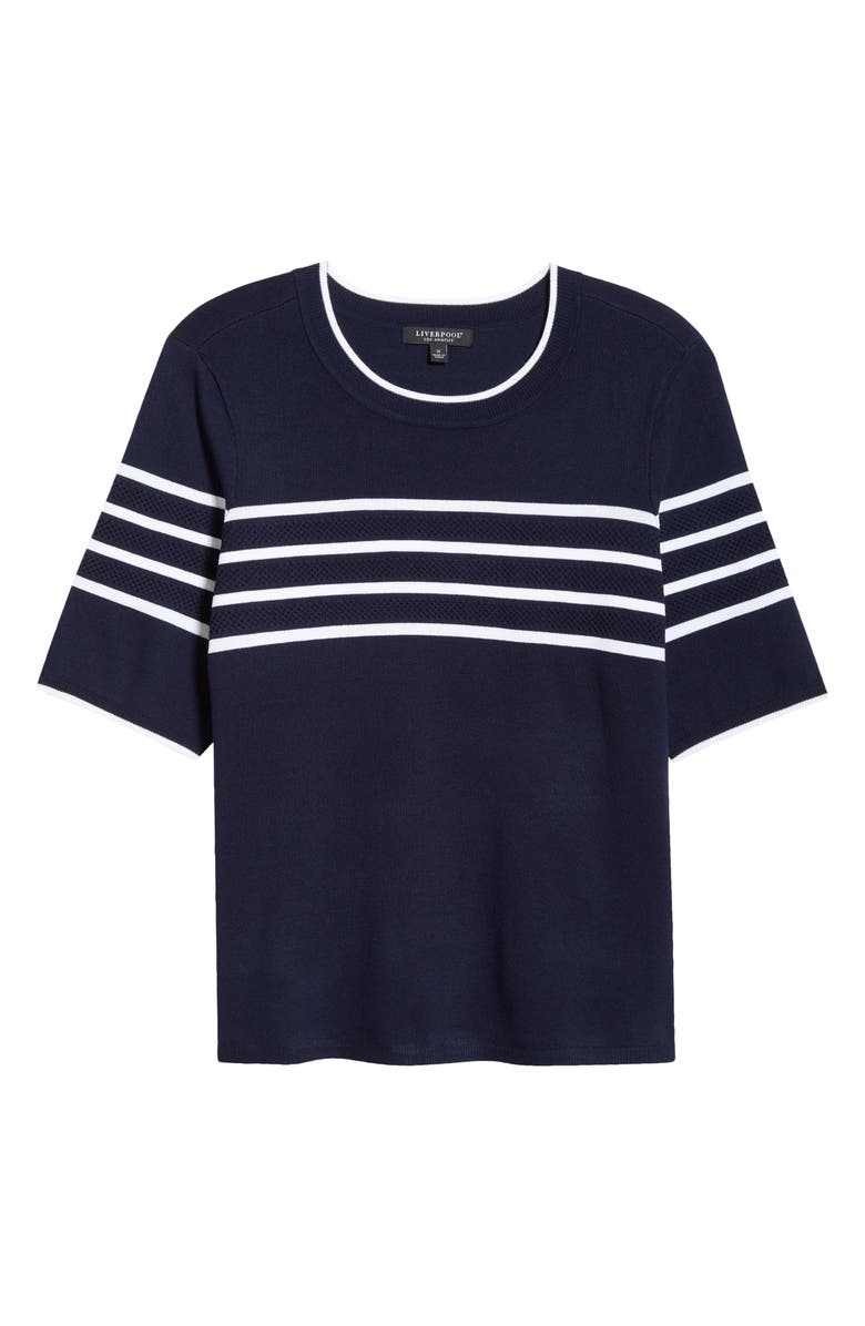 Liverpool Short Sleeve Crewneck Sweater, Main, color, Navy/ White Stripe