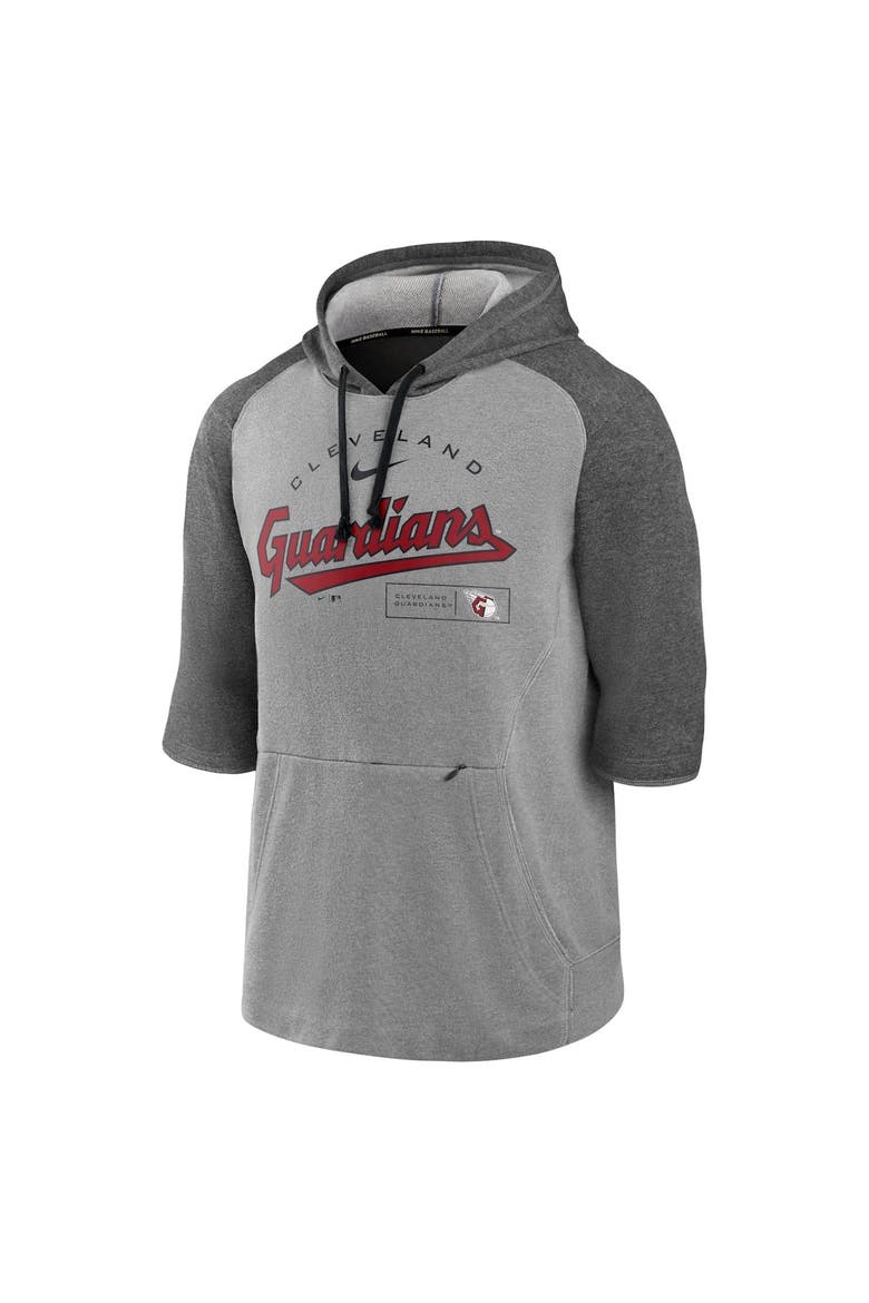 Men's Nike Heathered Charcoal/Heathered Gray Cleveland Guardians Team Modern Arch 3/4 Sleeve Pullover Hoodie, Alternate, color, Heather Charcoal