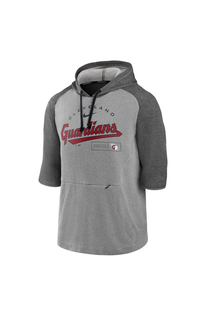 Nike Men's Nike Heathered Charcoal/Heathered Gray Cleveland Guardians Team Modern Arch 3/4 Sleeve Pullover Hoodie, Alternate, color, Heather Charcoal