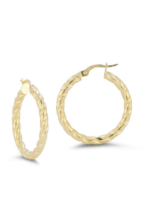 14K Yellow Gold Twisted Hoop Earrings