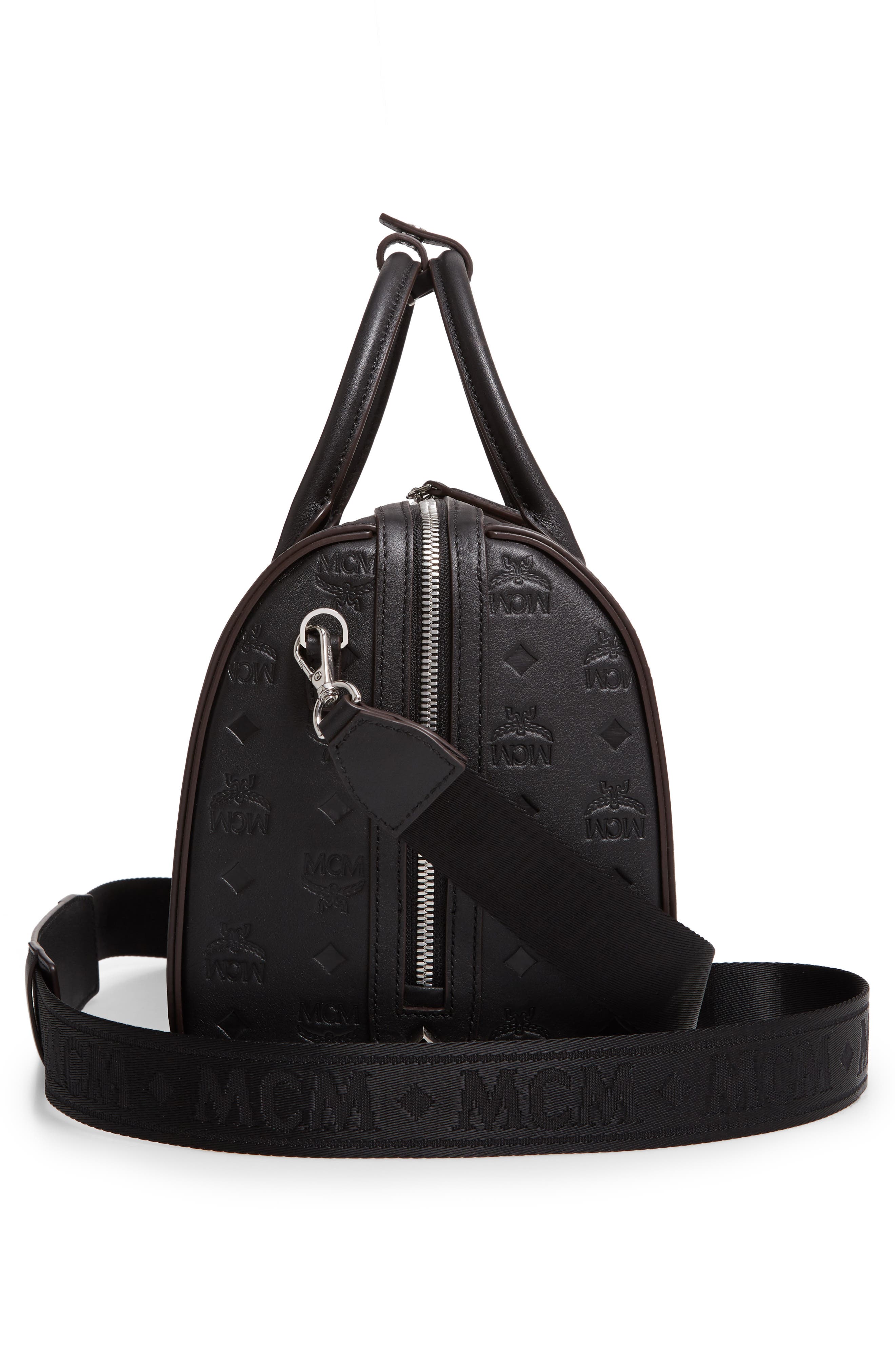 MCM Essential Boston Monogram Leather Satchel, Alternate, color, 