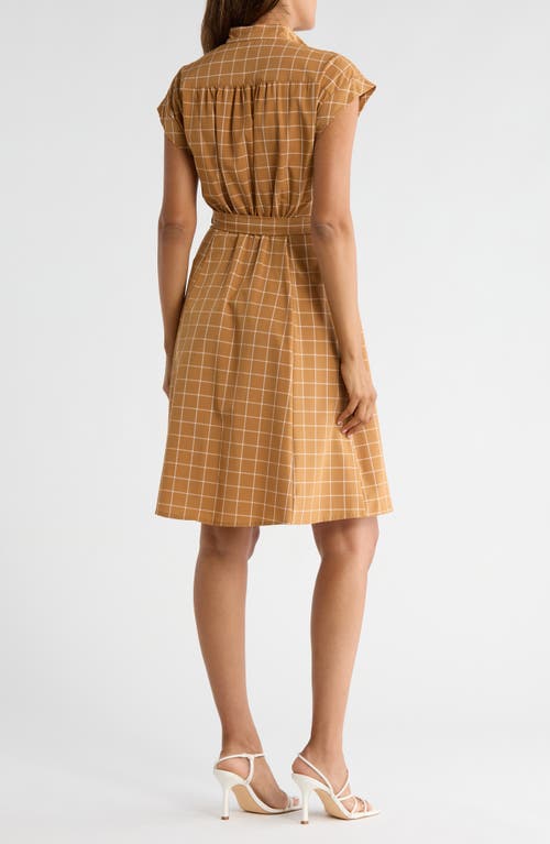 Calvin Klein Gingham Check Belted Shirtdress In Orange