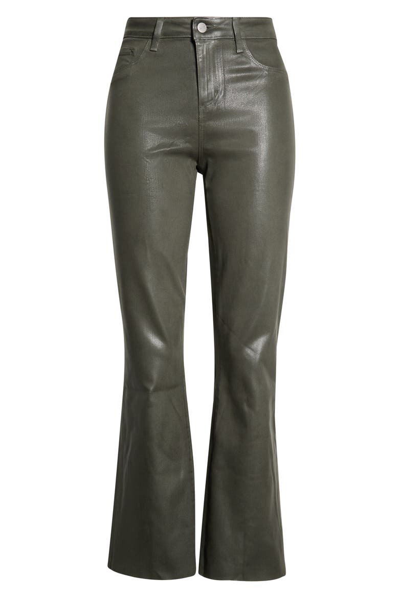 Kendra Coated High Waist Crop Flare Jeans, Main, color, ASH OLIVE COATED