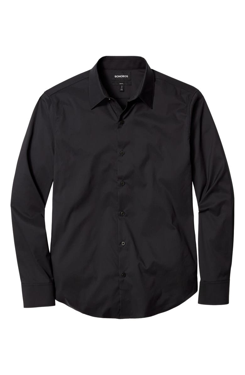 Bonobos Solid Black Woven Nylon Blend Button-Up Shirt, Alternate, color, Jet Black
