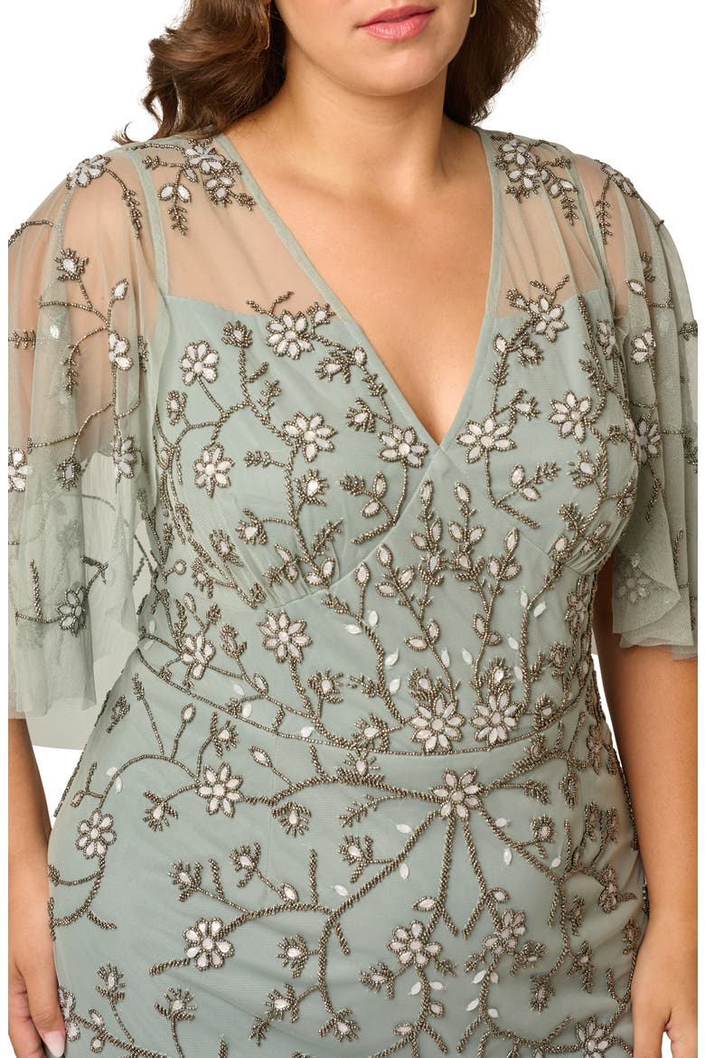Beaded Mesh Cape Sleeve Gown, Alternate, color, SAGE