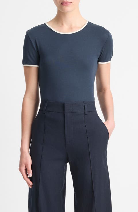 Tipped Pima Cotton Crewneck T-Shirt