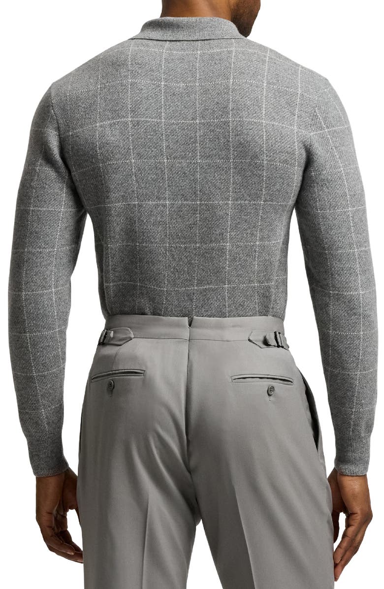 Ralph Lauren Purple Label Windowpane Plaid Cashmere Polo Sweater, Alternate, color, Grey Multi