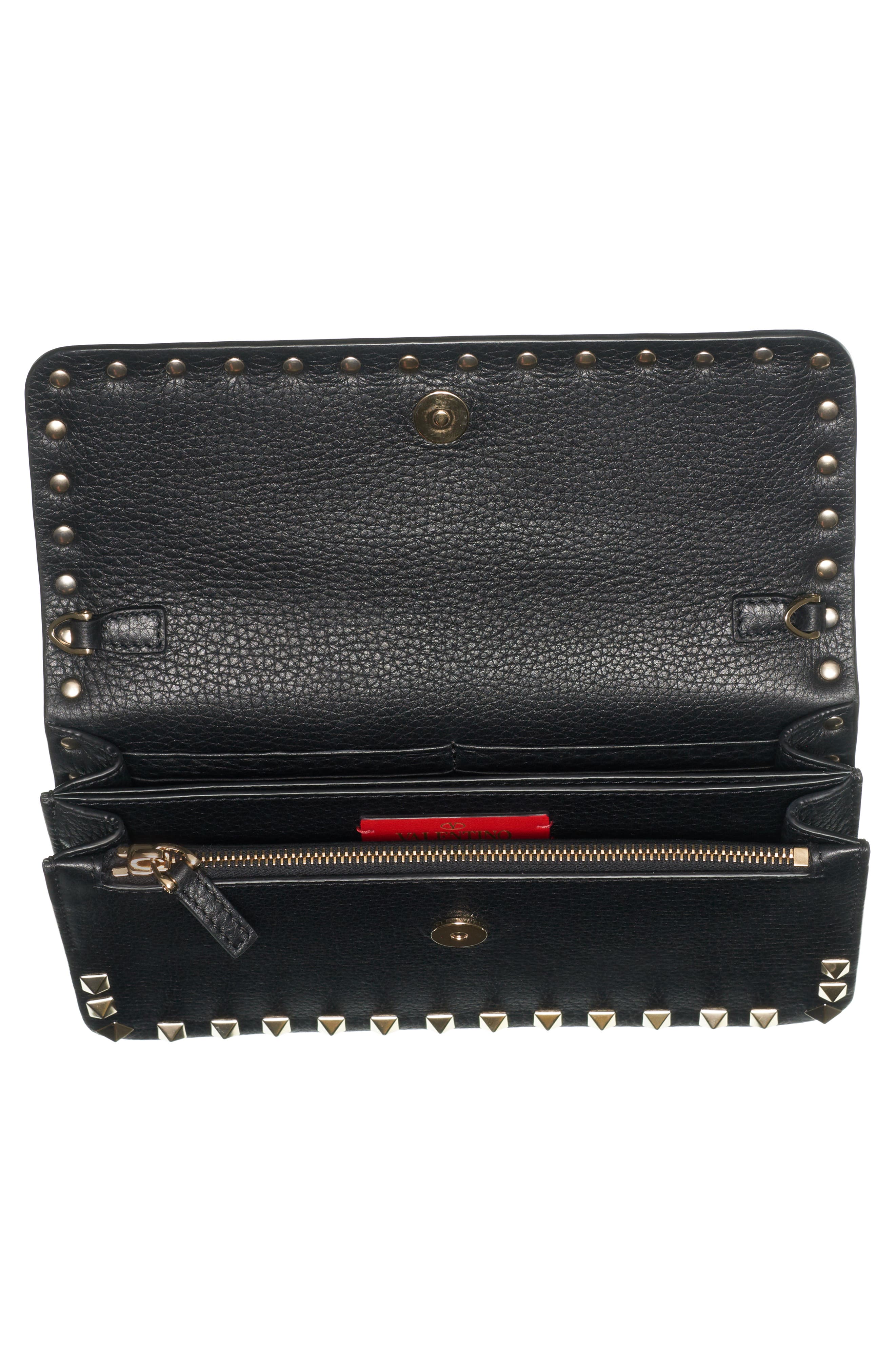 Rockstud Leather Wallet on a Chain, Alternate, color, NERO