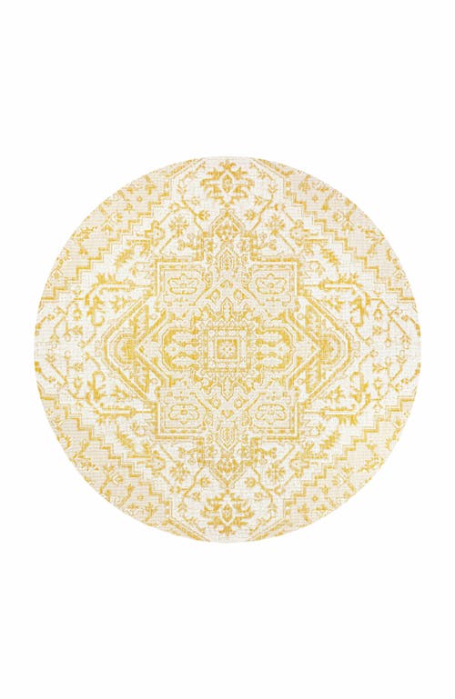 JONATHAN Y Estrella Bohemian Medallion Textured Weave Indoor/Outdoor Round Area Rug in Cream/yellow 
