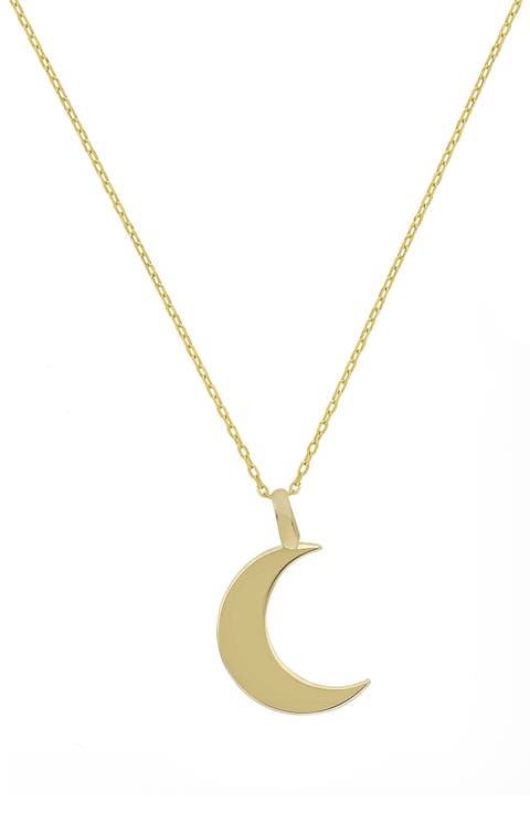 14K Gold Crescent Moon Pendant Necklace