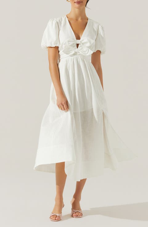 Citrine Bow Linen & Cotton Midi Dress