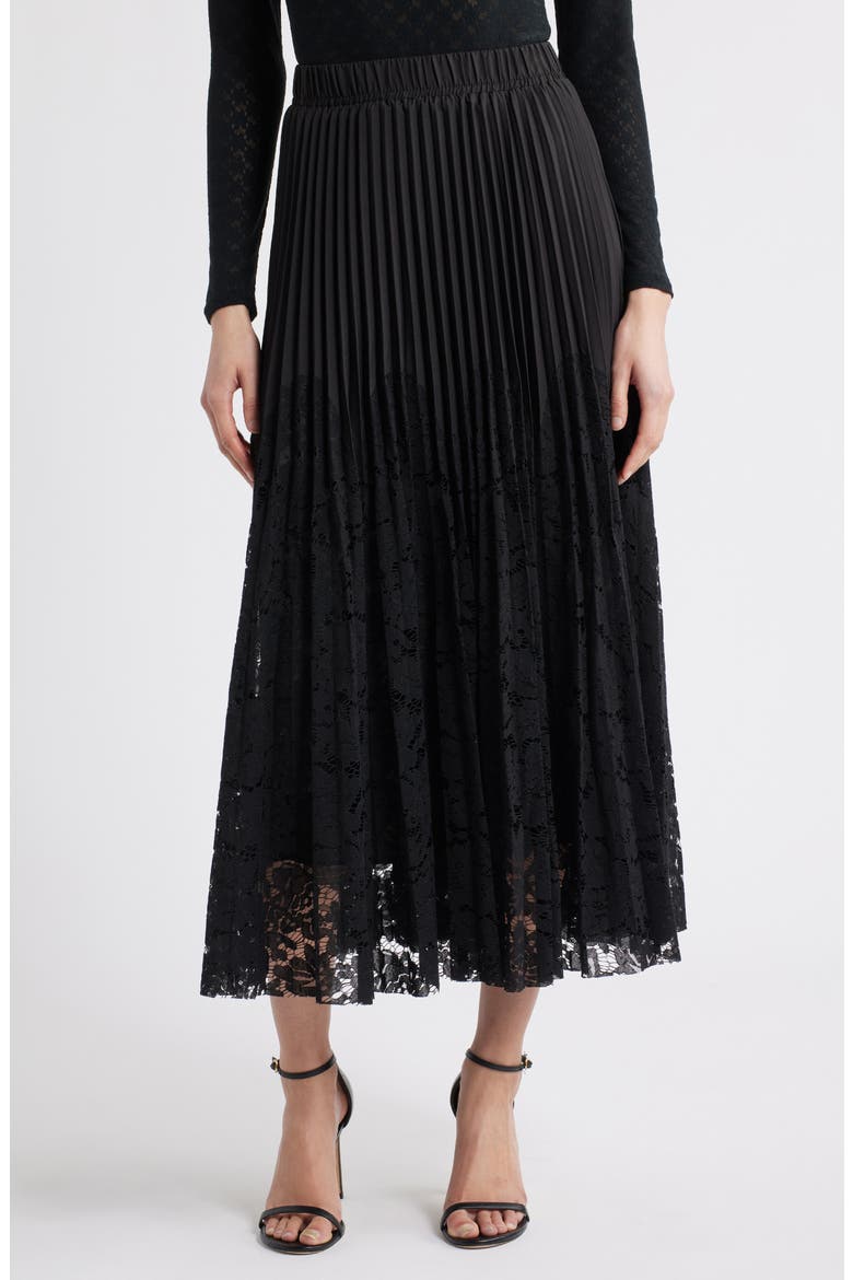 Madaleine Pleated Lace Skirt, Main, color, BLACK