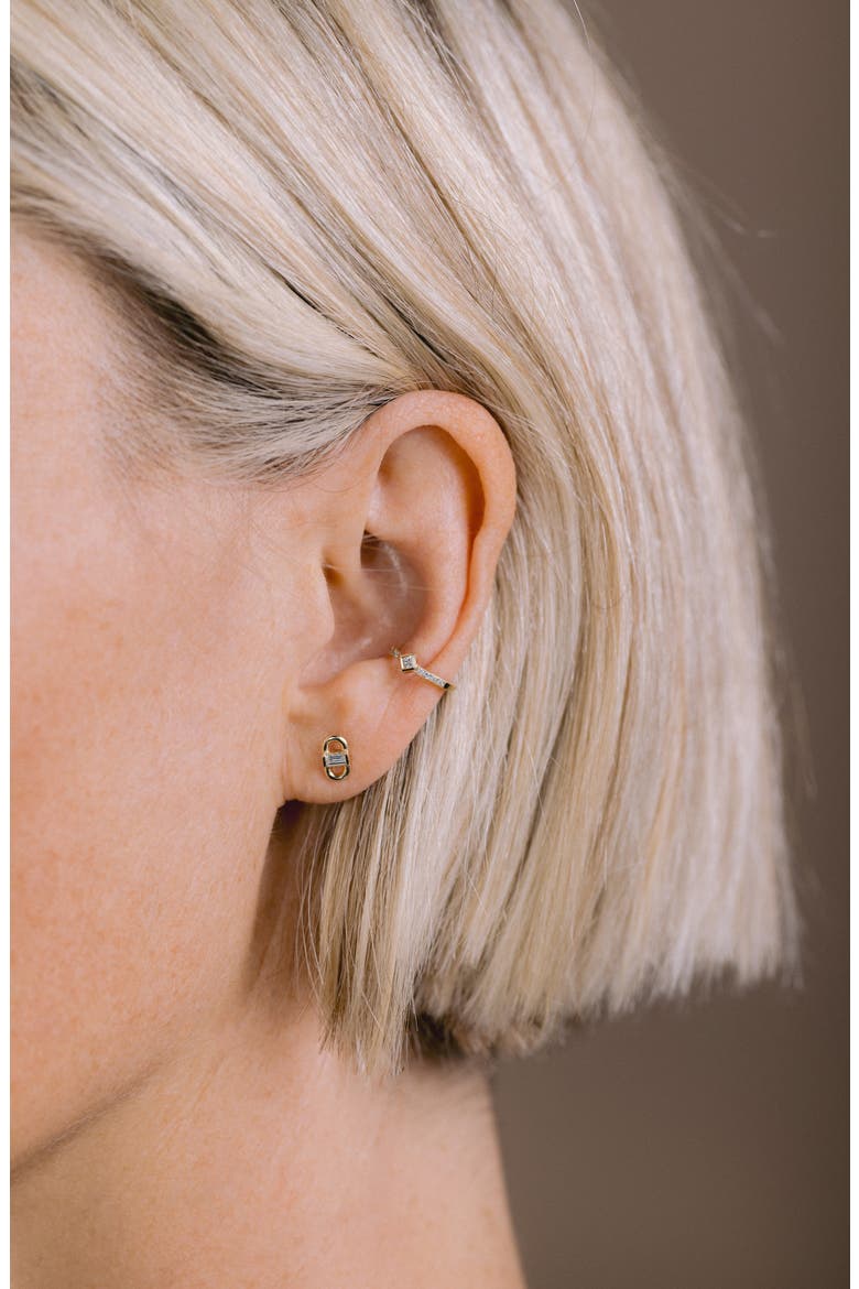 Diamond Oval Link Stud Earrings, Alternate, color, YELLOW GOLD
