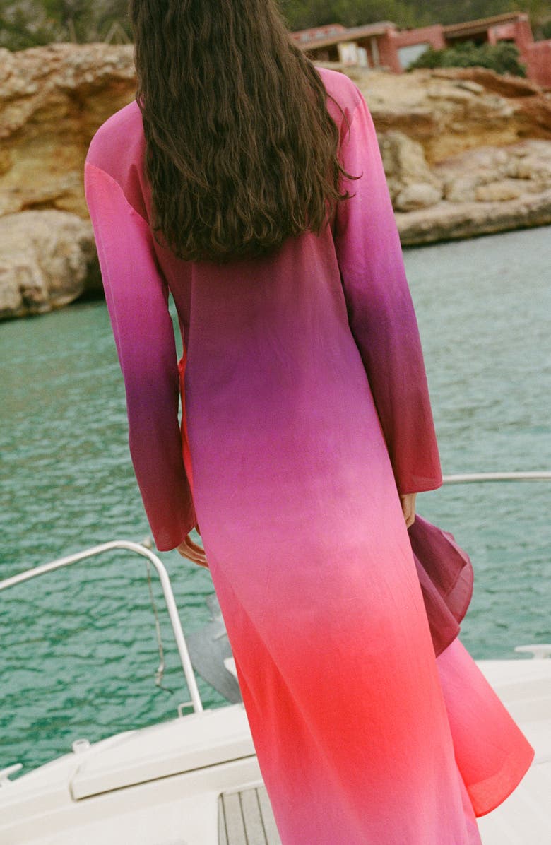 MANGO Tie Dye Long Sleeve Cover-Up Maxi Dress, Alternate, color, Pink