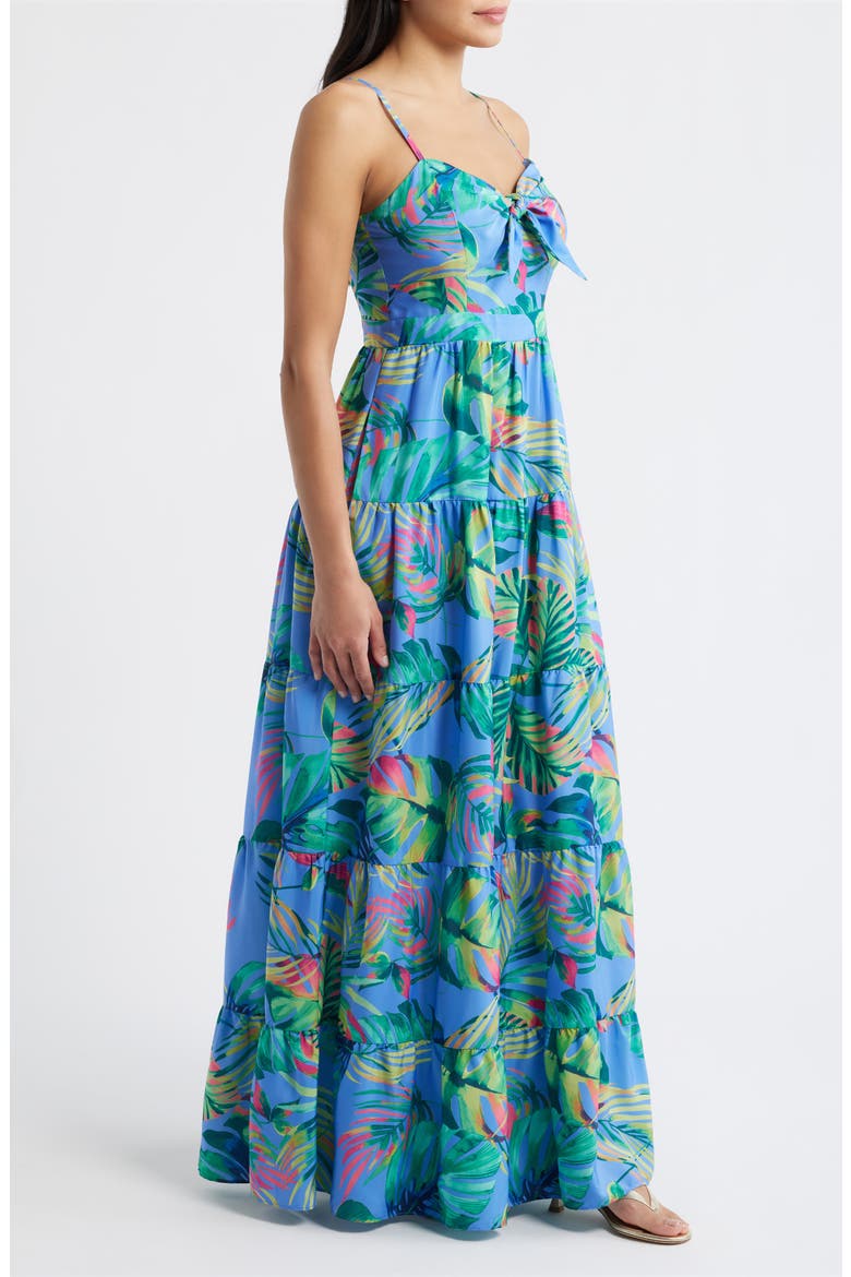 Tie Front Tiered Maxi Dress, Alternate, color, BLUE MULTI