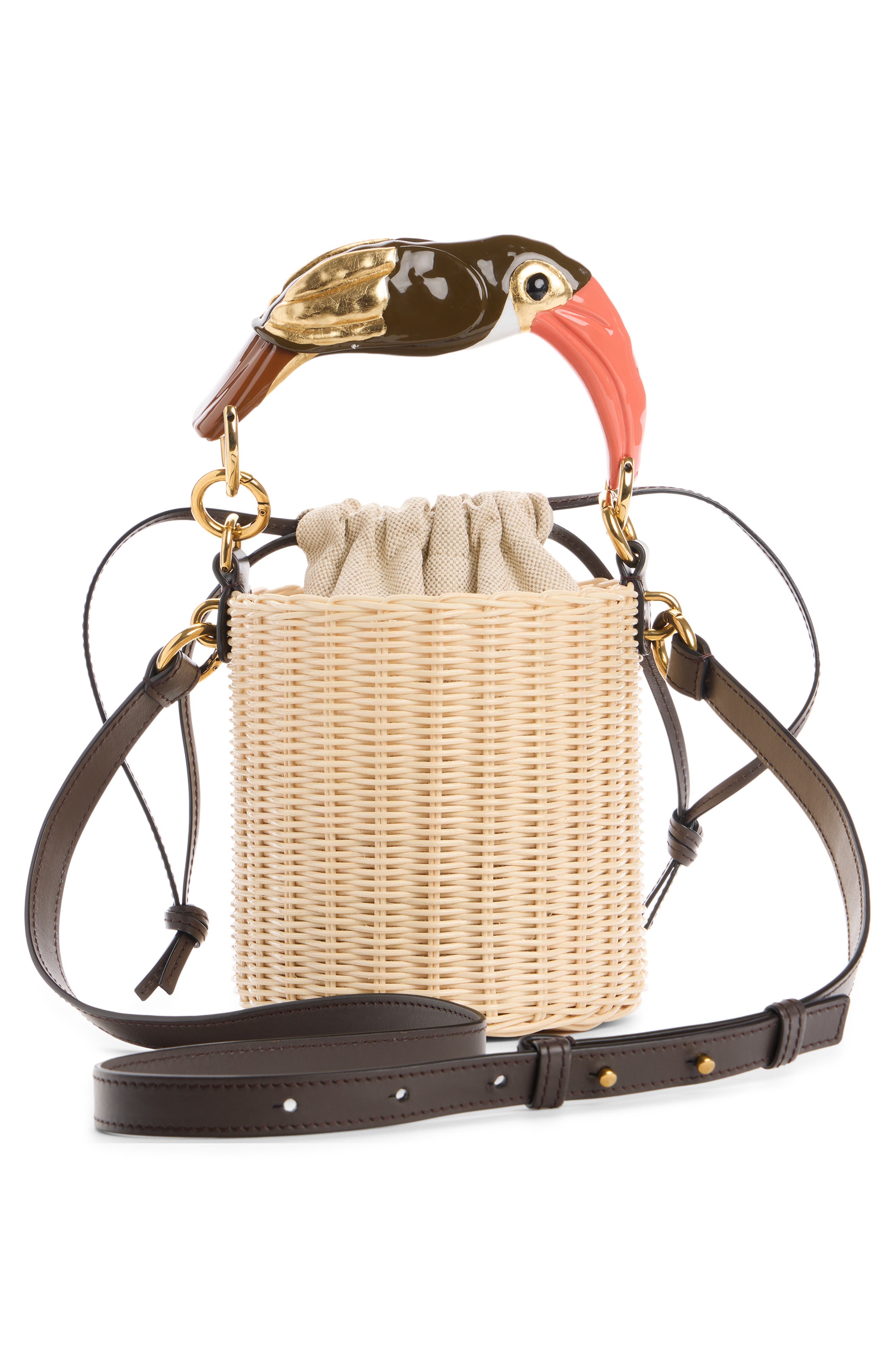 Chloé Tropicus Wicker Bucket Bag, Alternate, color, Hot Sand