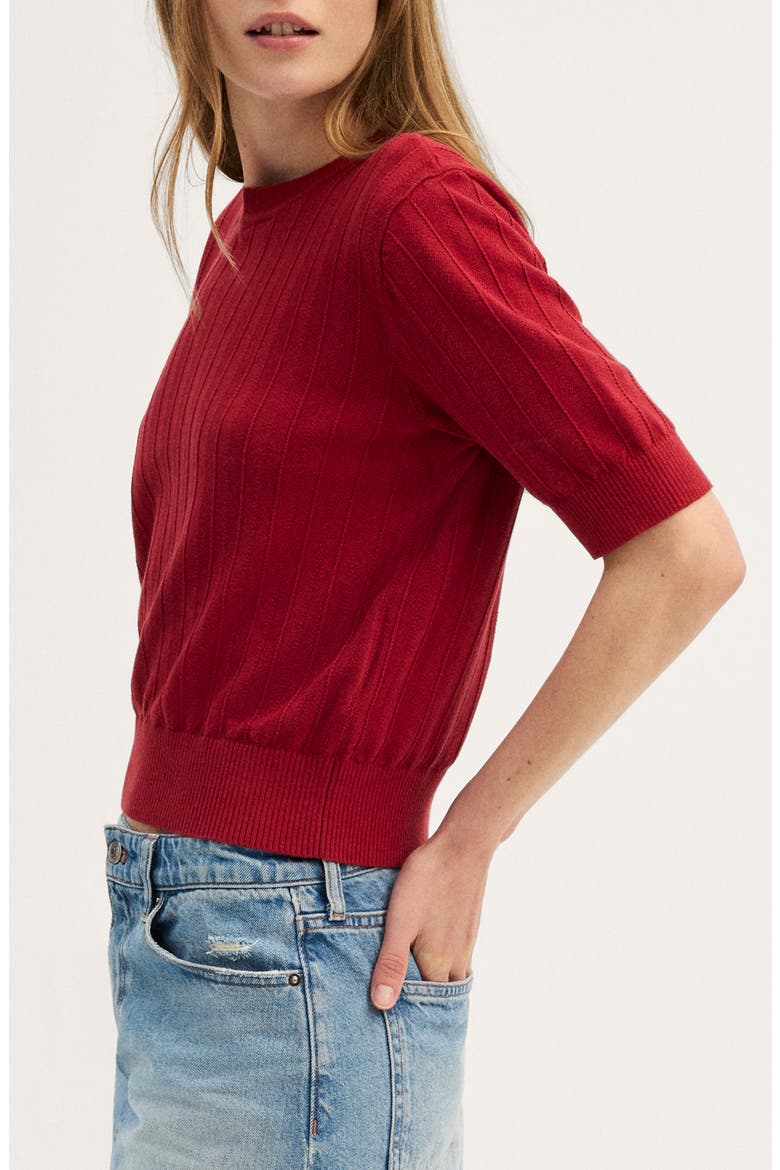 Pointelle Stitch Crewneck Sweater Tee, Alternate, color, BARN RED