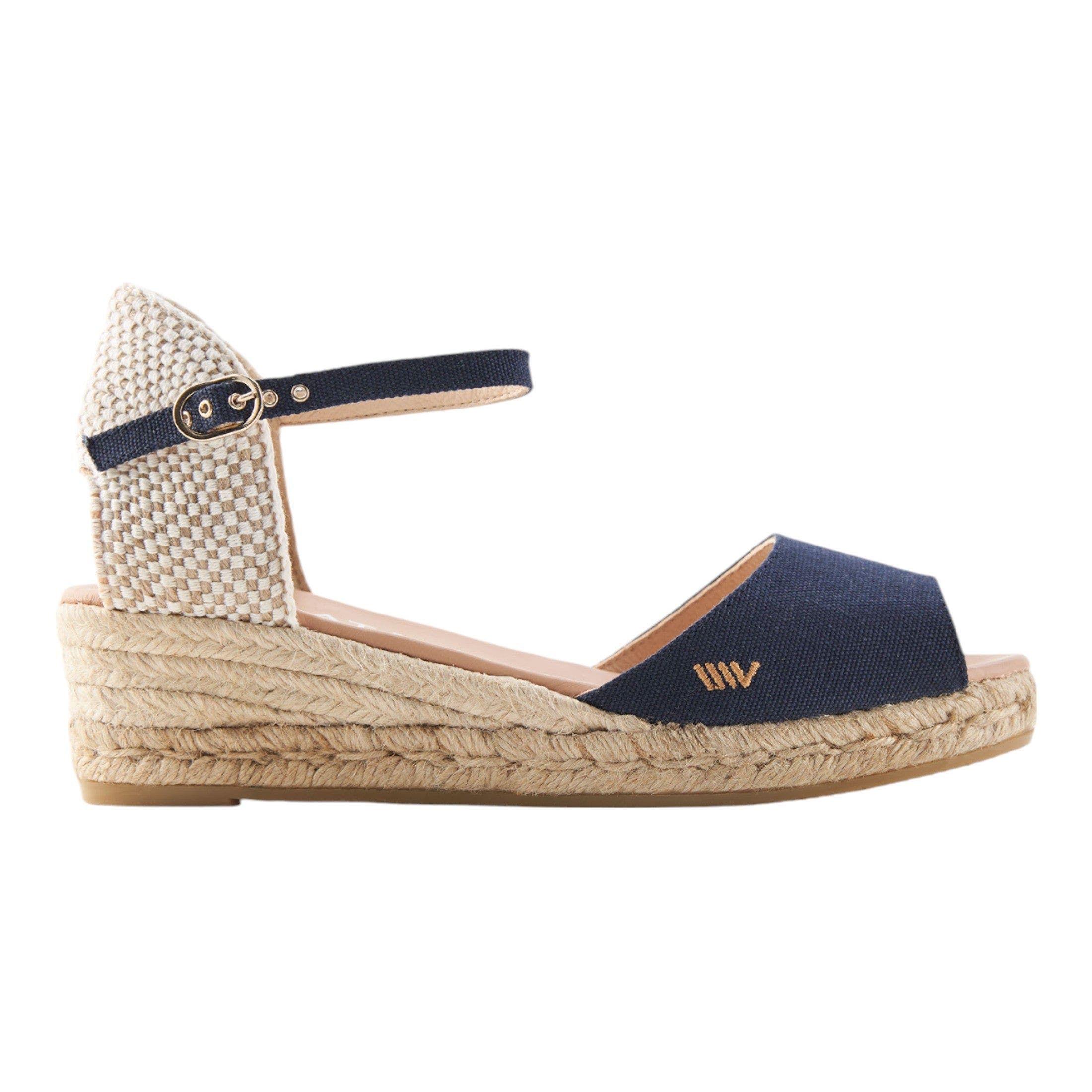 VISCATA Cavall Canvas Espadrille Sandal Wedges, Main, color, Navy Blue