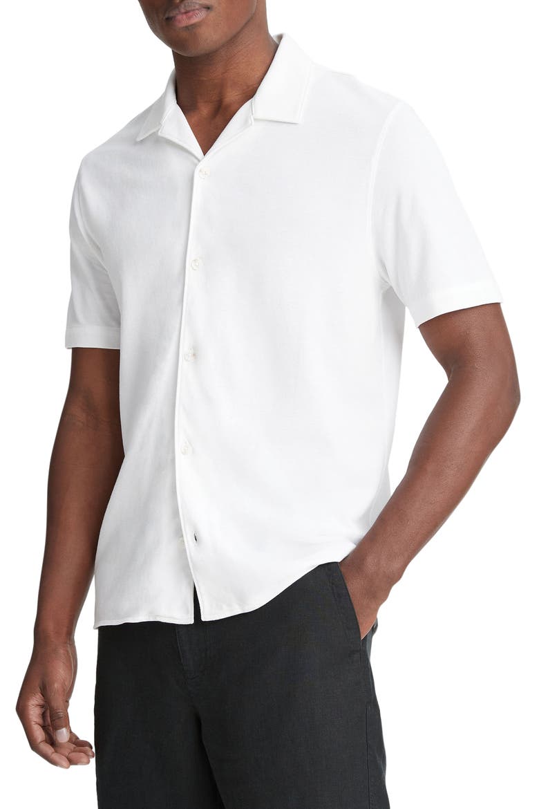 Cabana Short Sleeve Piqué Camp Shirt, Alternate, color, OPTIC WHITE