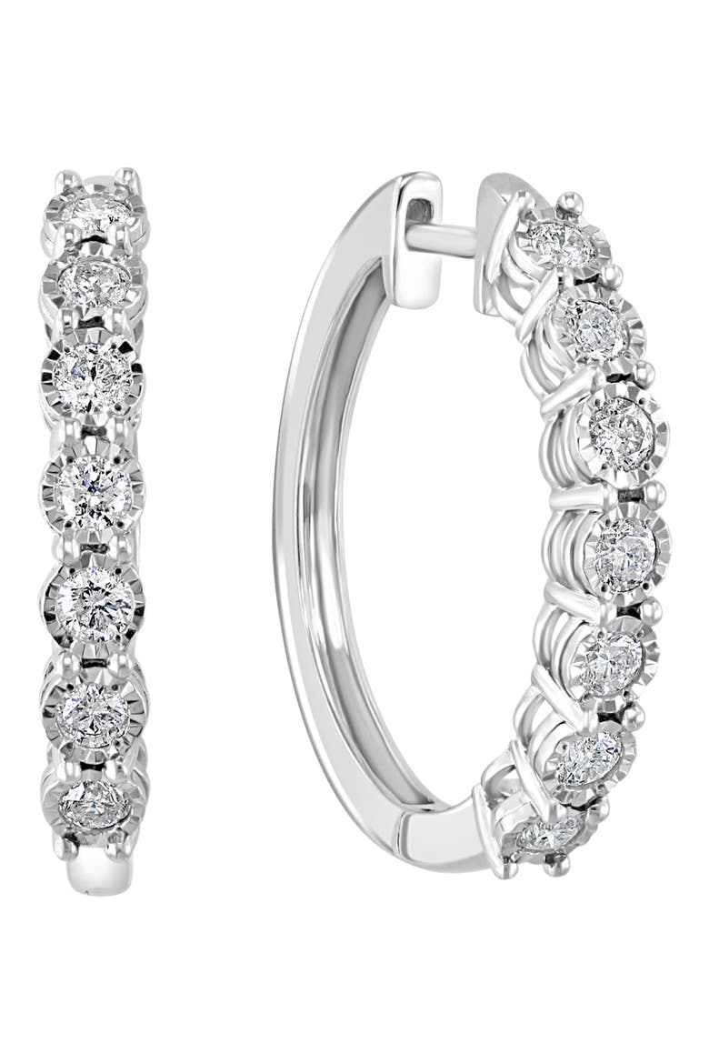 Sterling Silver Diamond Hoop Earrings, Main, color, SILVER