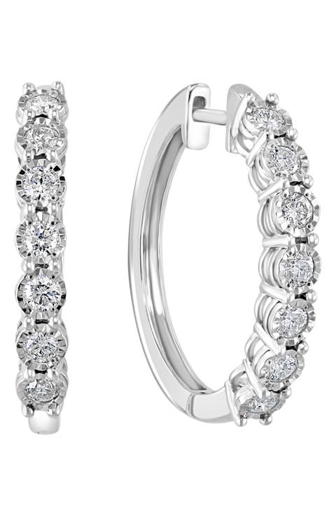 Sterling Silver Diamond Hoop Earrings