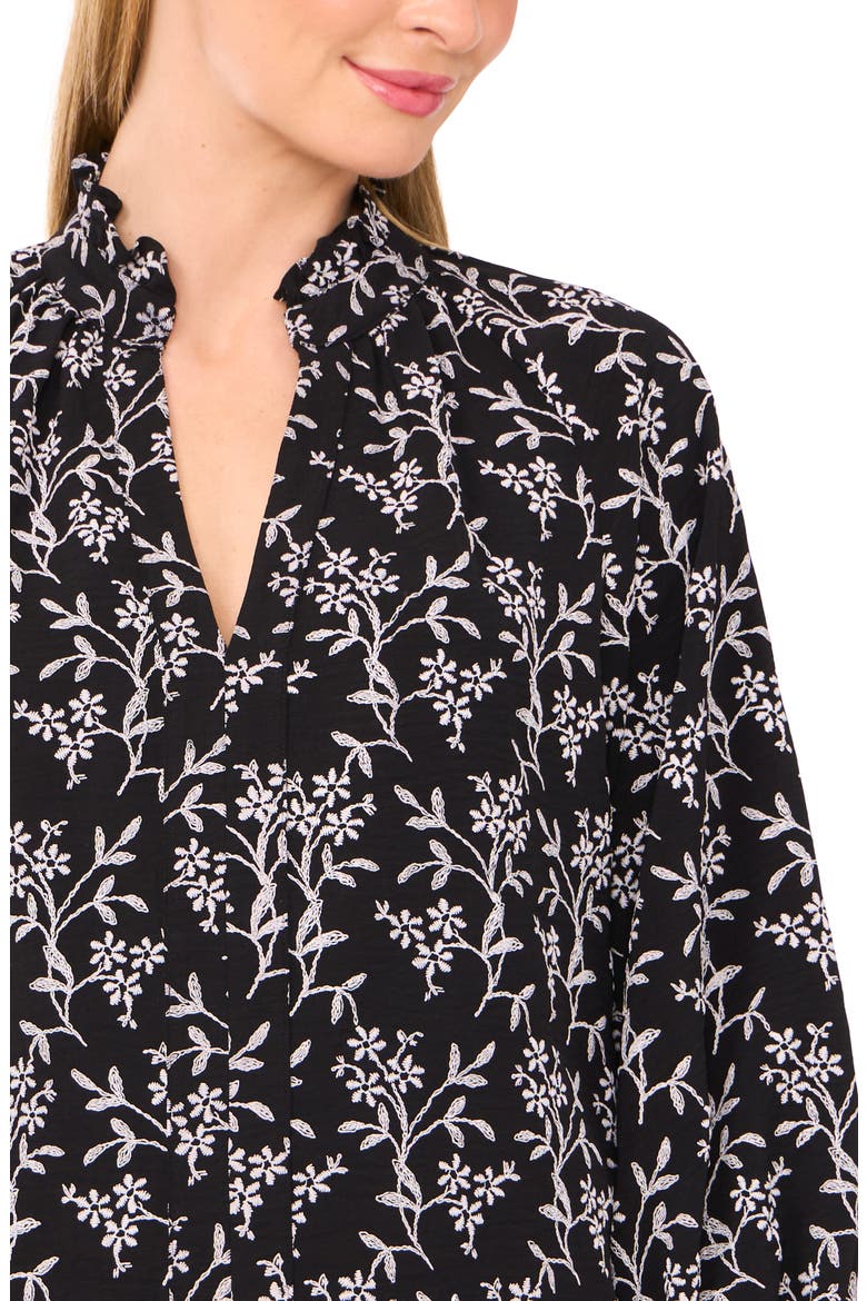 Floral Embroidered Ruffle Neck Top, Alternate, color, RICH BLACK