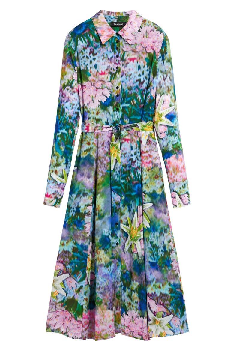 Abstract Floral Print Long Sleeve Shirtdress, Alternate, color, YELLOW
