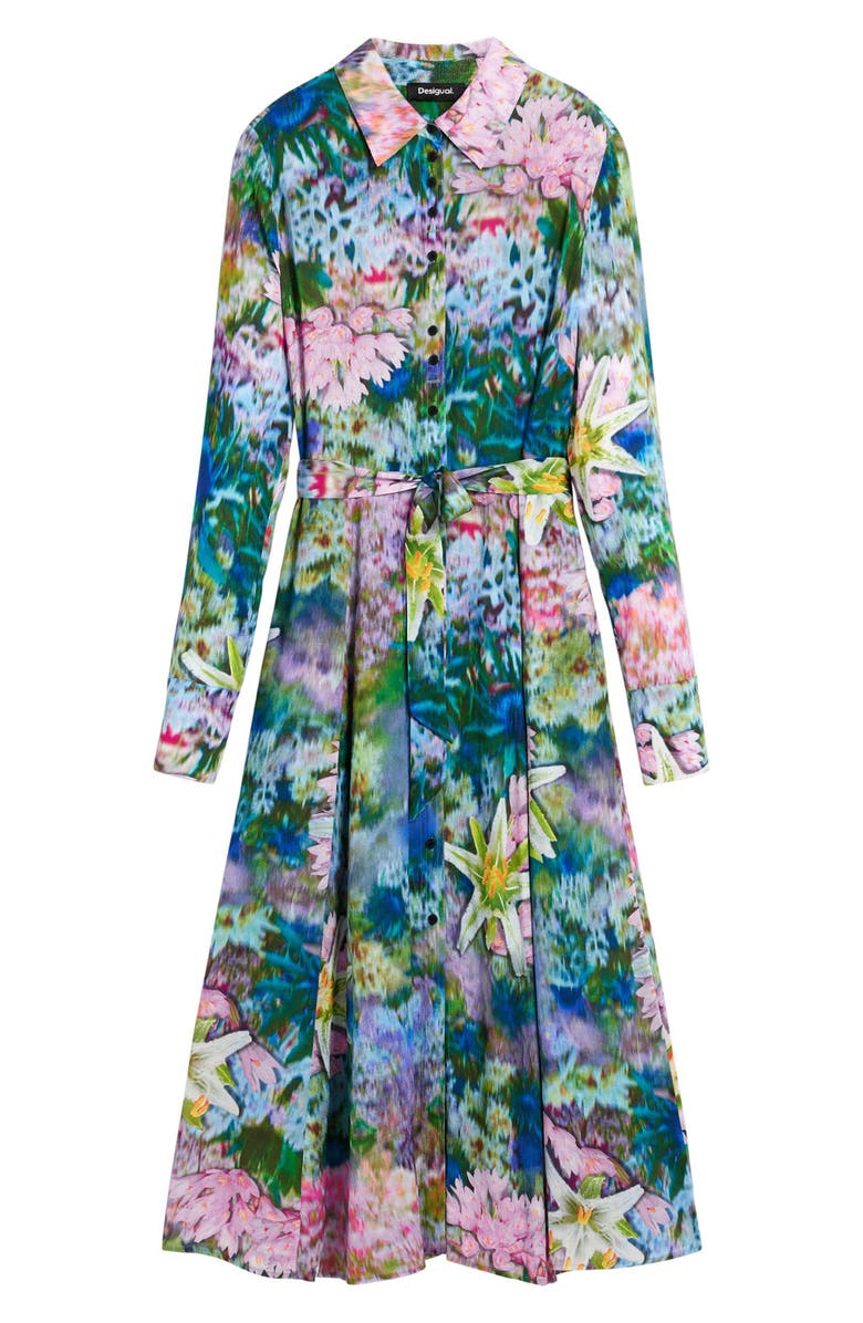 Desigual Abstract Floral Print Long Sleeve Shirtdress, Alternate, color, Yellow