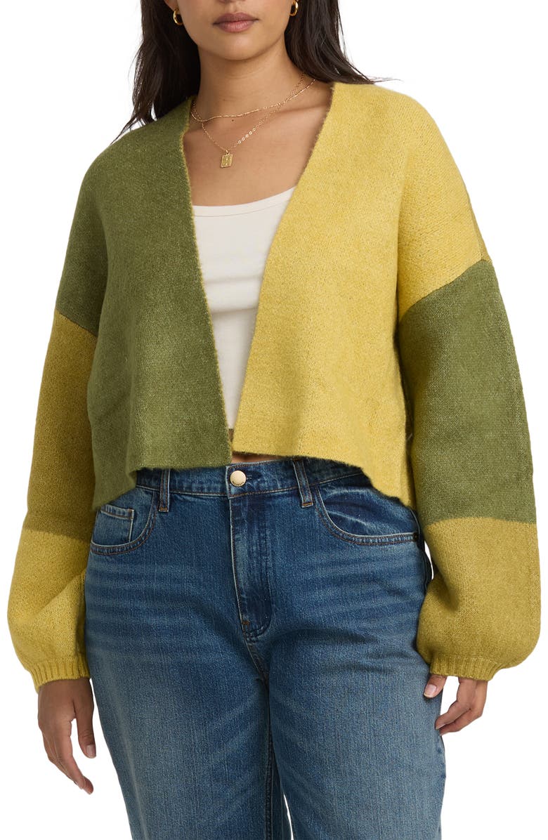 Billabong Block Out Colorblock Jacquard Cardigan, Main, color, Green Tea