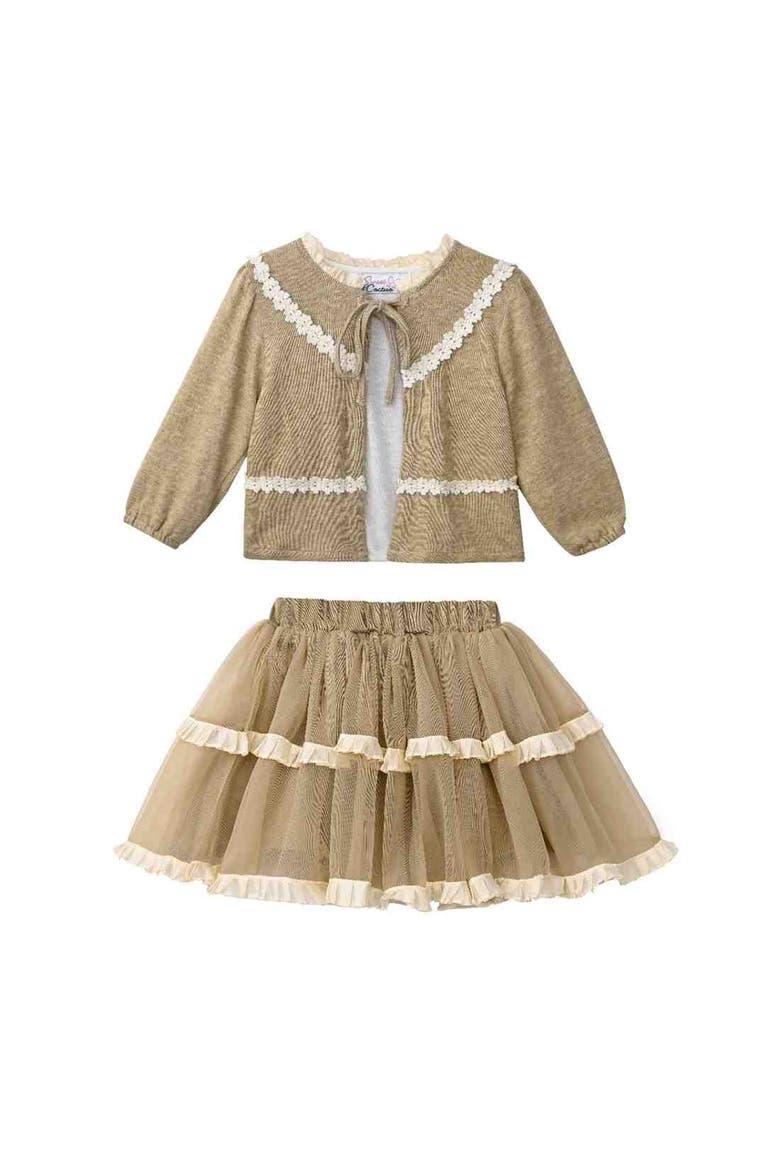 Lace & Tulle Skirt Set, Main, color, Brown