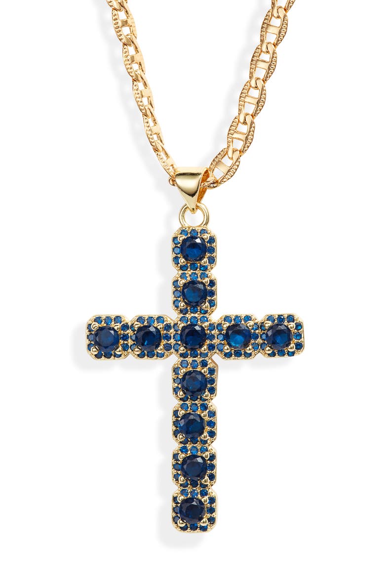 Fantasy Cubic Zirconia Cross Pendant Necklace, Main, color, BLUE