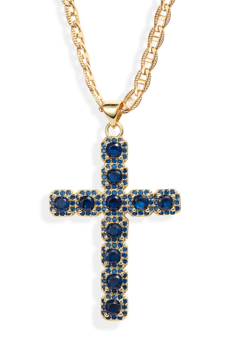 VIDAKUSH Fantasy Cubic Zirconia Cross Pendant Necklace, Main, color, Blue