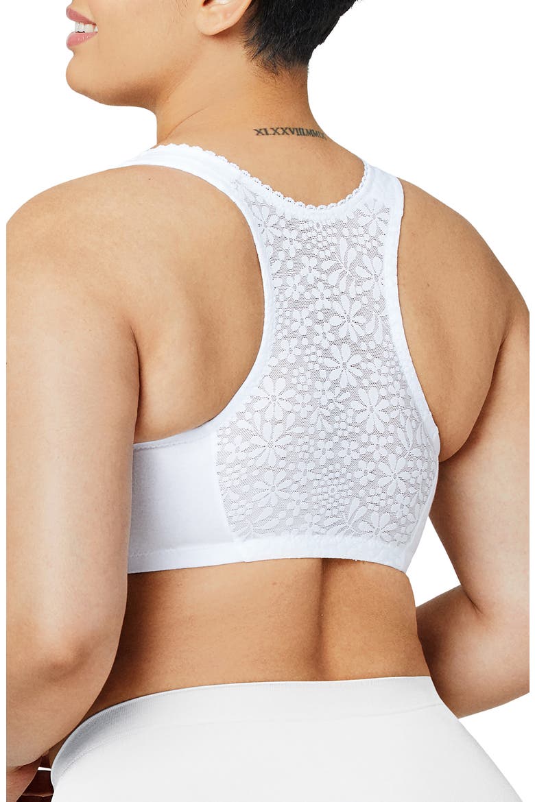 Front Close Cotton Blend T-Back Comfort Bra, Alternate, color, WHITE