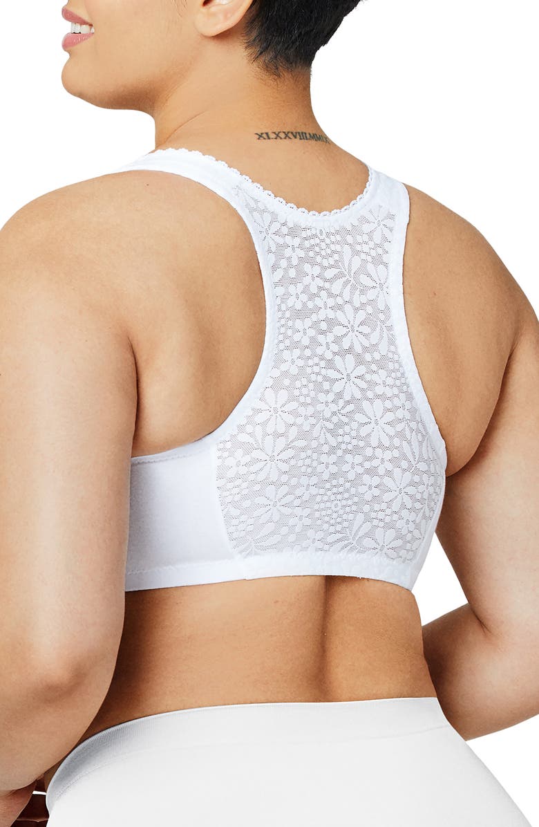 Glamorise Front Close Cotton Blend T-Back Comfort Bra, Alternate, color, White