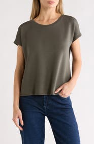 T Tahari Extended Shoulder Crewneck Scuba Knit T-Shirt