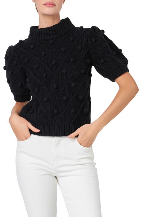 Pompom Puff Sleeve Sweater