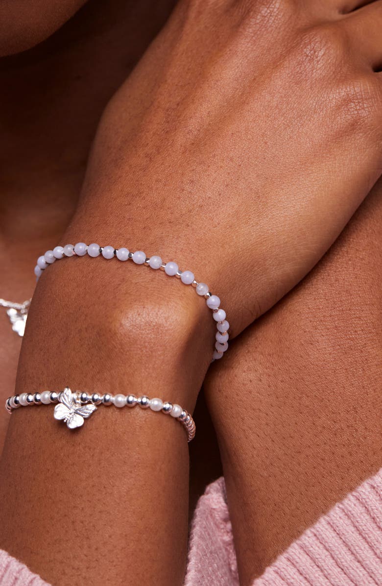 Estella Bartlett Butterfly & Faux Pearl Stretch Bracelet, Alternate, color, Silver