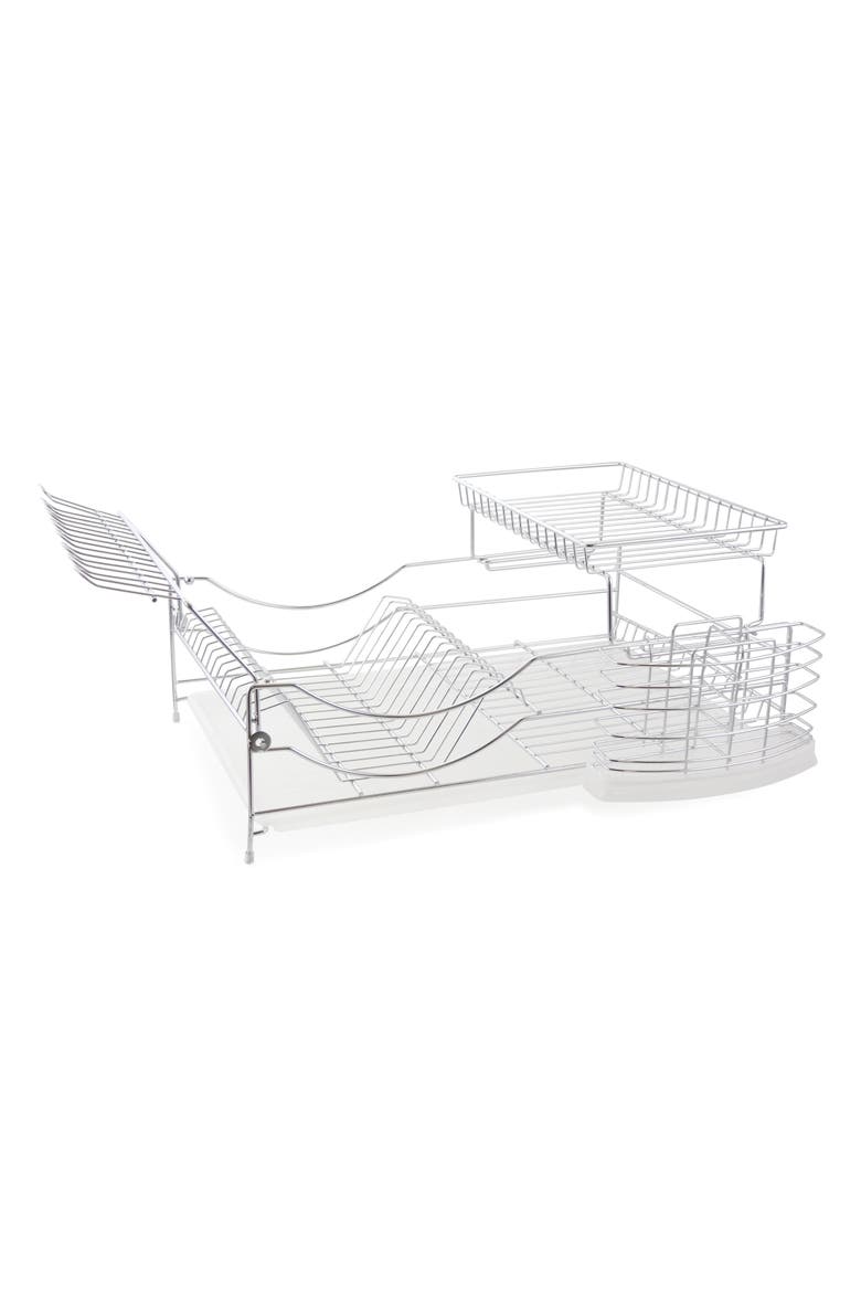 22-inch 2 Tiered Dish Rack with Utensil Caddy, Main, color, Silver