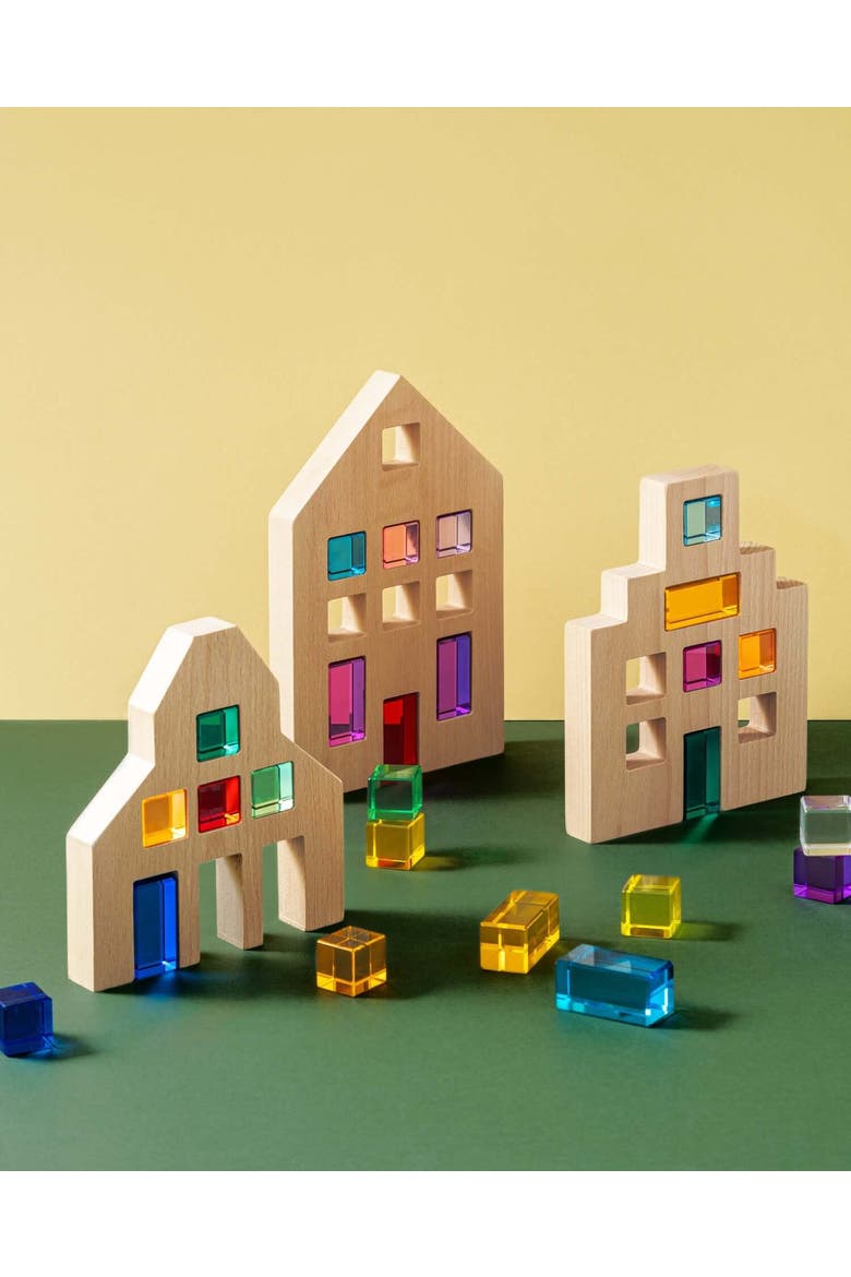 Riley City Wooden Building Blocks with Acrylic Gems, Alternate, color, Multicolor