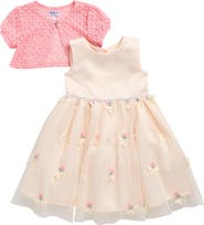 BLUEBERI boulevard Kids' Floral Embroidered Party Dress & Lace Shrug Set