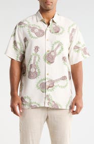 Kahala Ukulele Mele Print Short Sleeve Button-Up Shirt