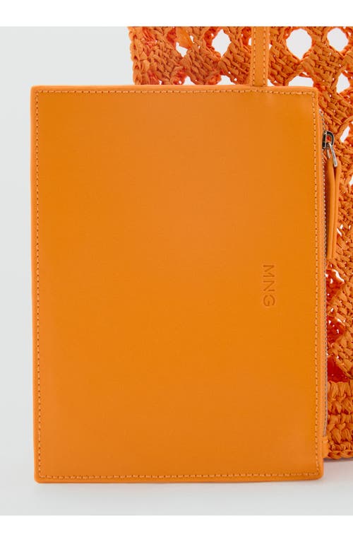 Mango Openwork Natural Fiber Shopper Bag Orange